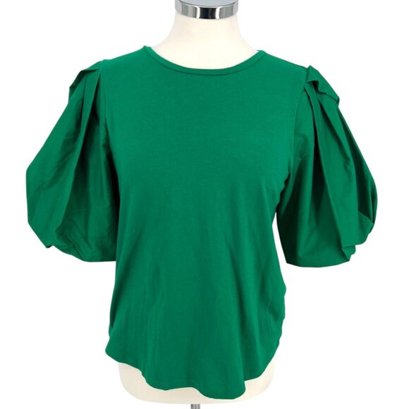 Worthington Puff Sleeve Knit Top Luxury Green Size Medium NWT - Picture 1 of 13